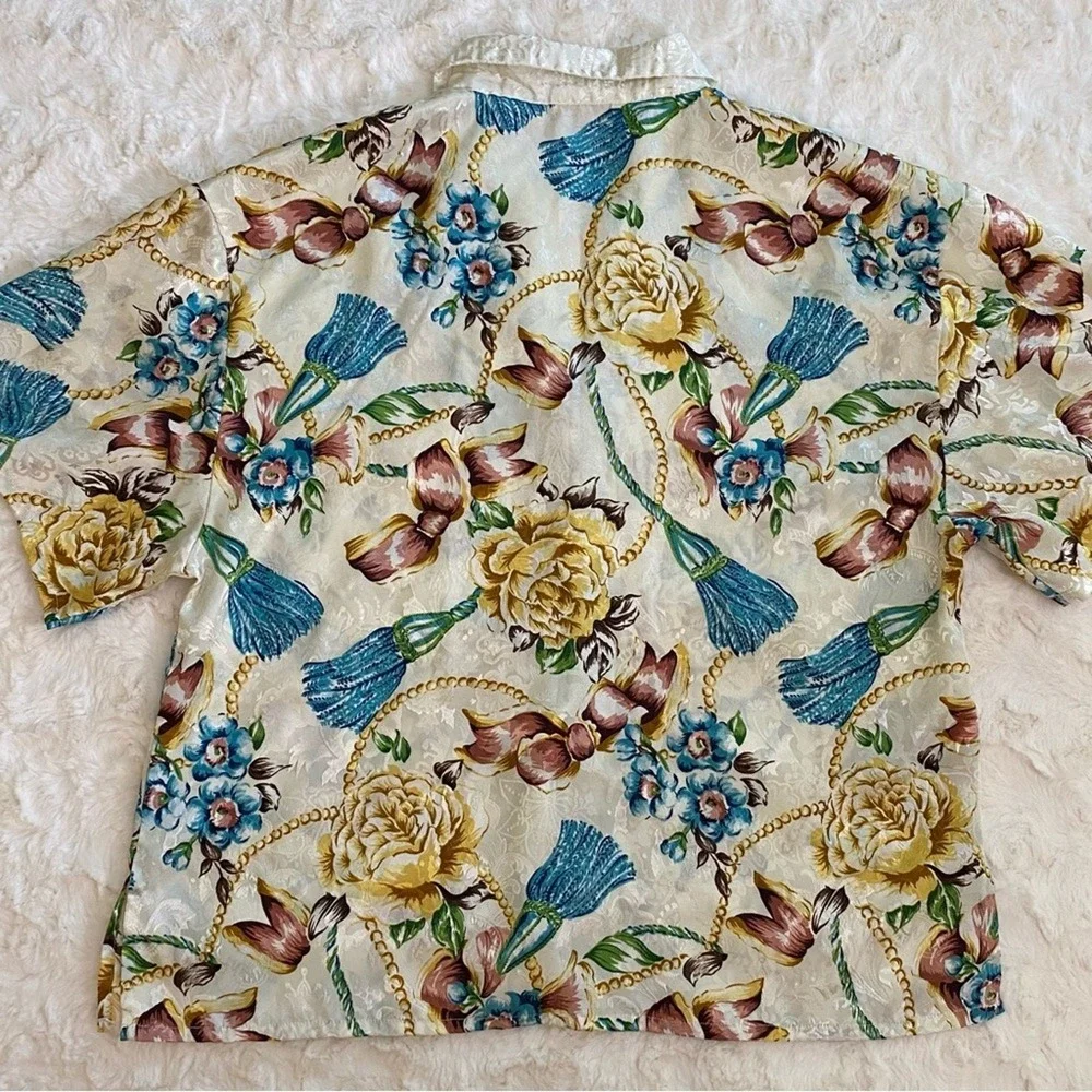 Vintage Victoria's Secret Gold Label Womens Silky Nightshirt Medium Floral Cream